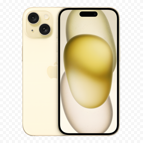 Apple iphone 15 plus PNG yellow Color front and back view transparent