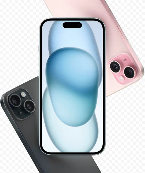 Flying iPhone 15 Back and Front View PNG