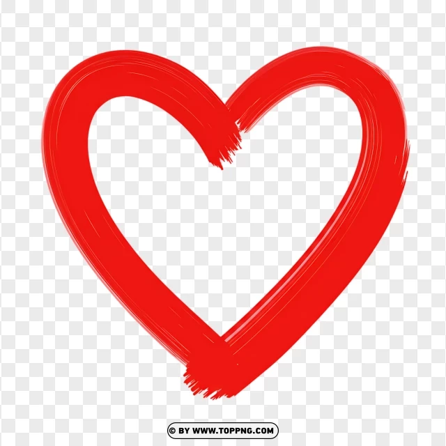 Simple Big Heart Outline With Red Hand-Drawn Style PNG Transparent Background