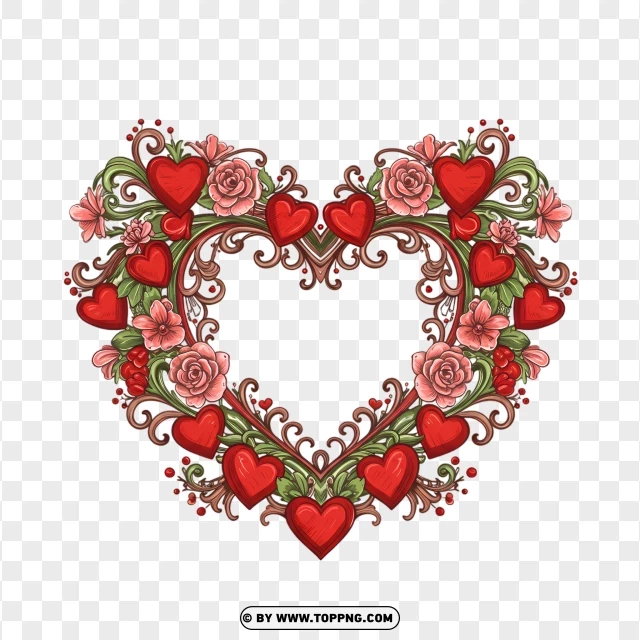 Vintage Heart Frame With Floral Accents PNG Transparent Background