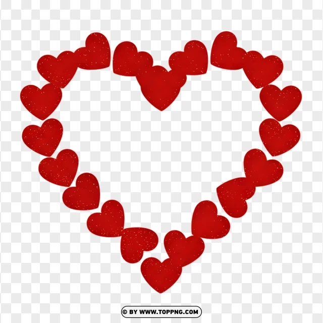 Heart Shape Border With Glossy Red Hearts PNG Transparent Background