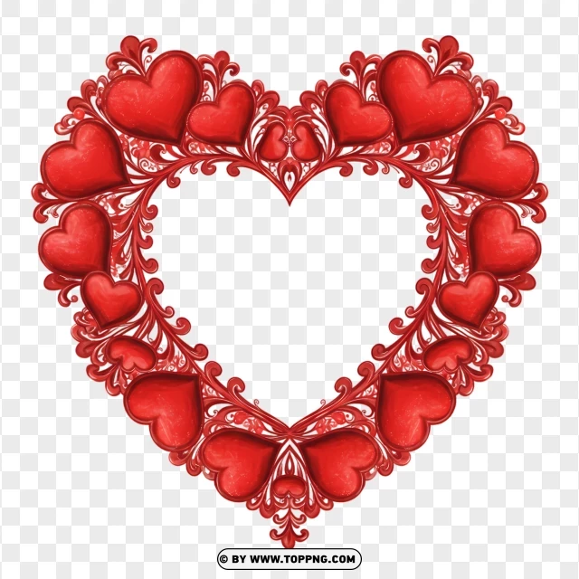 Cute Heart Borders With Layered Red Hearts PNG Transparent Background