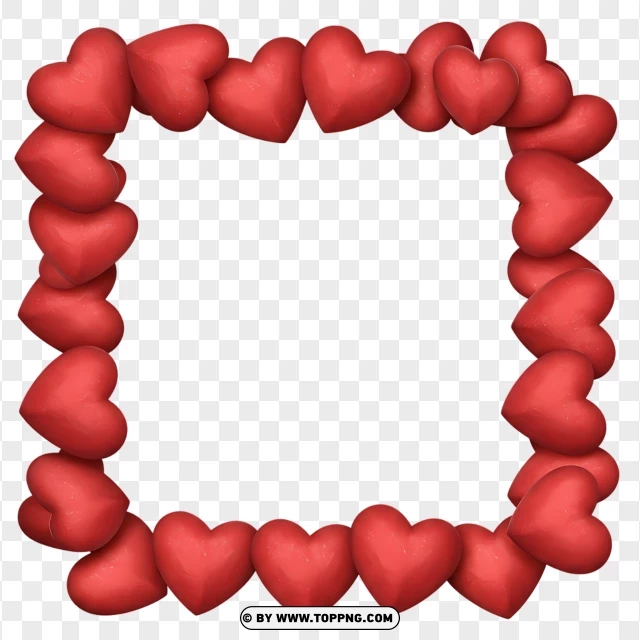 Heart Border With 3D Red Hearts PNG Transparent Background