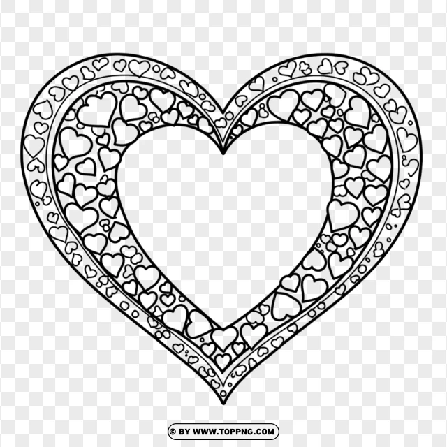 Decorative Heart Frame Coloring Page PNG Transparent Background