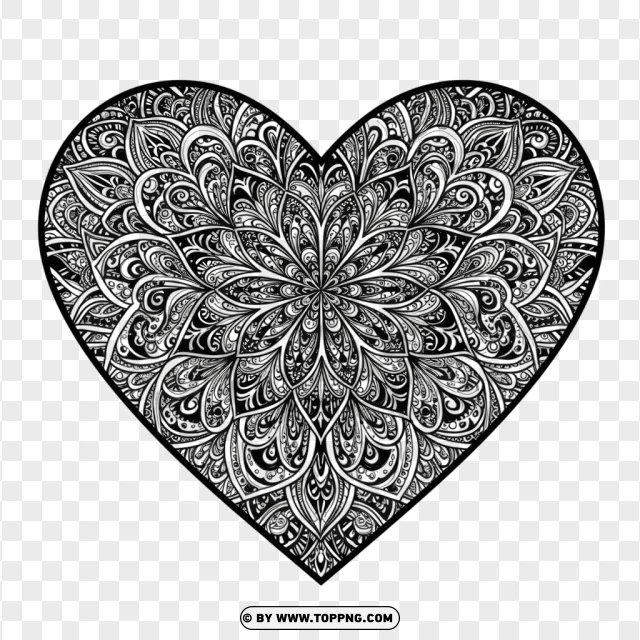 Intricate Heart Coloring Page With Mandala Patterns PNG Transparent Background