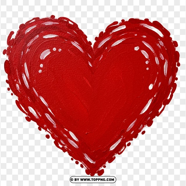 Heart Canvas Art With Textured Red Paint PNG Transparent Background