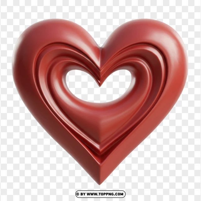 3D Love Heart Artwork With Glossy Red Finish PNG Transparent Background