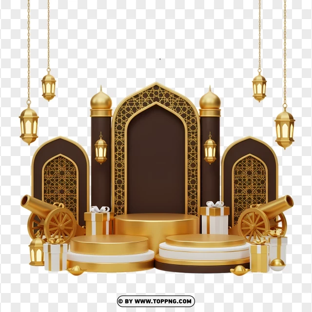 Happy Ramadan With Elegant Golden Decor PNG Transparent Background