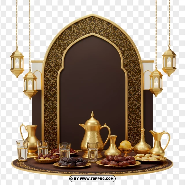 Ramadan Kareem With Traditional Iftar Setup PNG Transparent Background