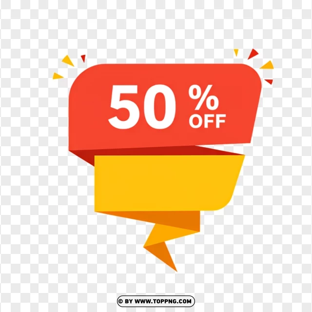 50% Off Sale Label With Promotional Tag PNG Transparent Background