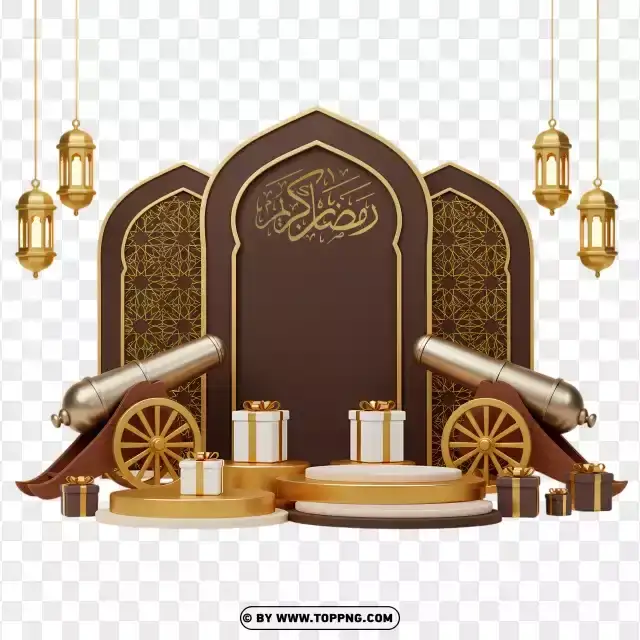 Ramadan Kareem With Arabic Lanterns And Candles PNG Transparent Background