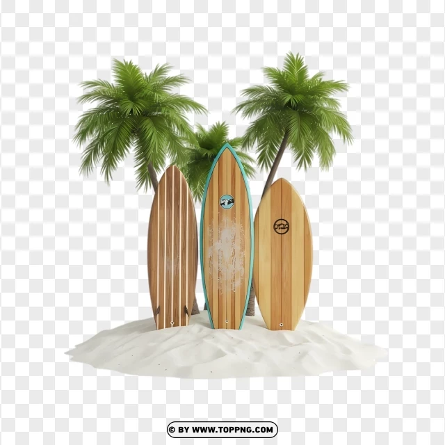 Aged Surfboards With Palm Trees Island PNG Transparent Background