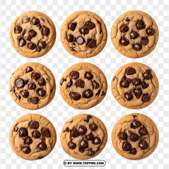 Chocolate Chip Cookies Grid Pattern PNG Transparent Background