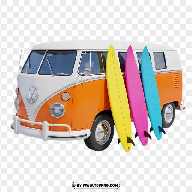 Colorful Surfboards Collection With Van PNG Transparent Background