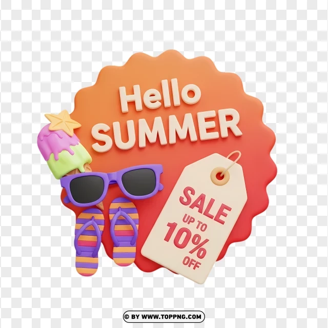 Hello Summer Discount Badge Sale Up To 10% Off PNG Transparent Background