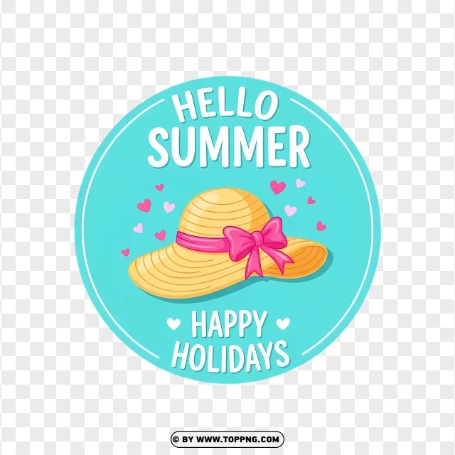 Hello Summer Hat Illustration With Cute Pink Bow And Typography PNG Transparent Background