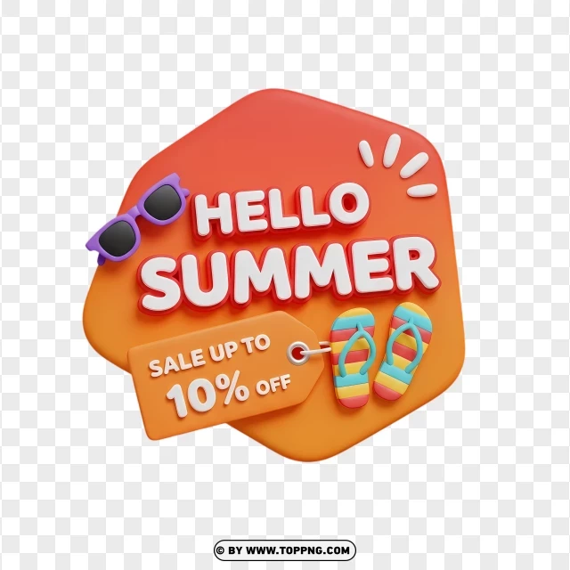 Hello Summer Sale Badge With Discount Tag PNG Transparent Background