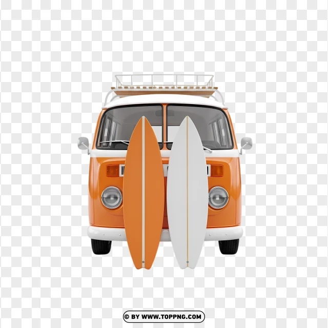 Orange Retro Van With Two Surfboards PNG Transparent Background