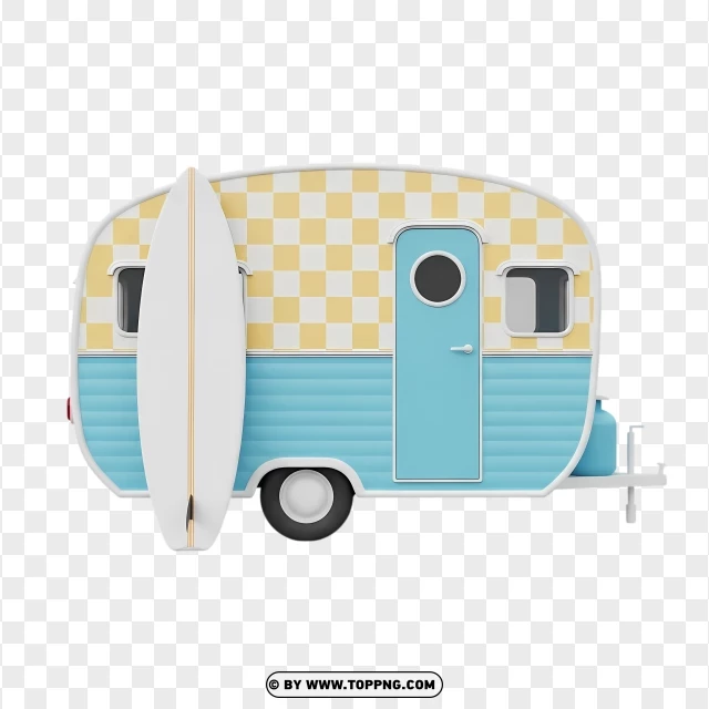 Retro Caravan With Surfboard Side View PNG Transparent Background