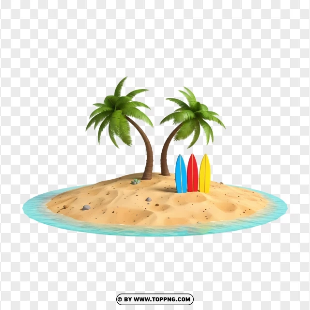 Tropical Island With Palm And Surfboards PNG Transparent Background