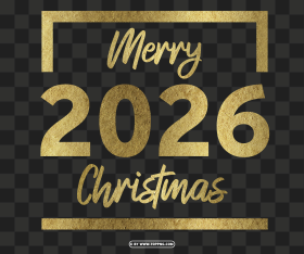 2026 Gold Merry Christmas Design Png