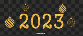 Gold Glitter 2023 With Hanging Christmas Balls Design Png