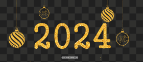 Gold Glitter 2024 With Hanging Christmas Balls Design Png