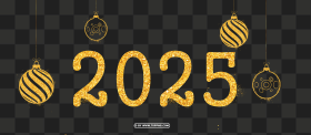 Gold Glitter 2025 With Hanging Christmas Balls Design Png
